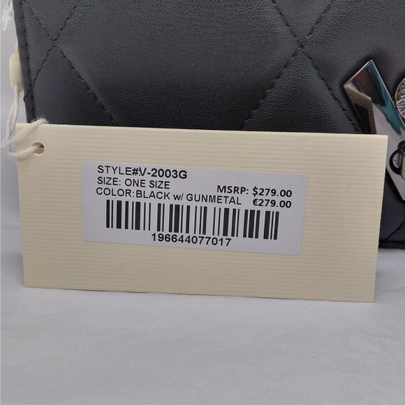 Valentino Orlandi Women Crossbody Bag Black Quilted Vegan Leather Handbag Purse - Picture 6 of 15